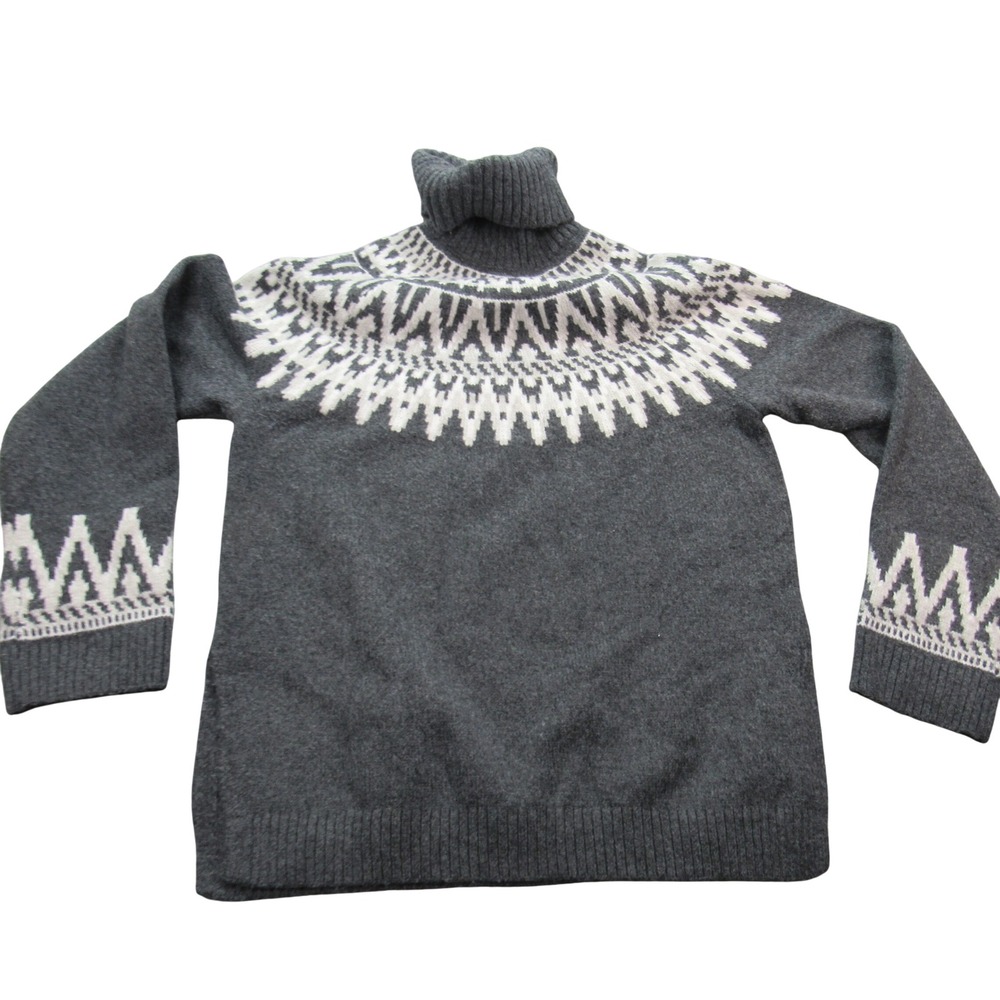 HM Gray Fair Isle Turtleneck Sweater Womens‎ Small Nordic Knit Pullover